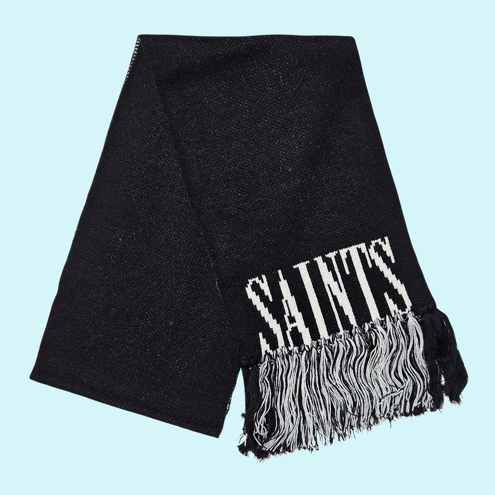 All Saints Scarf Black & White Wool Blend Knit Logo Outdoor Streetwear Modern!